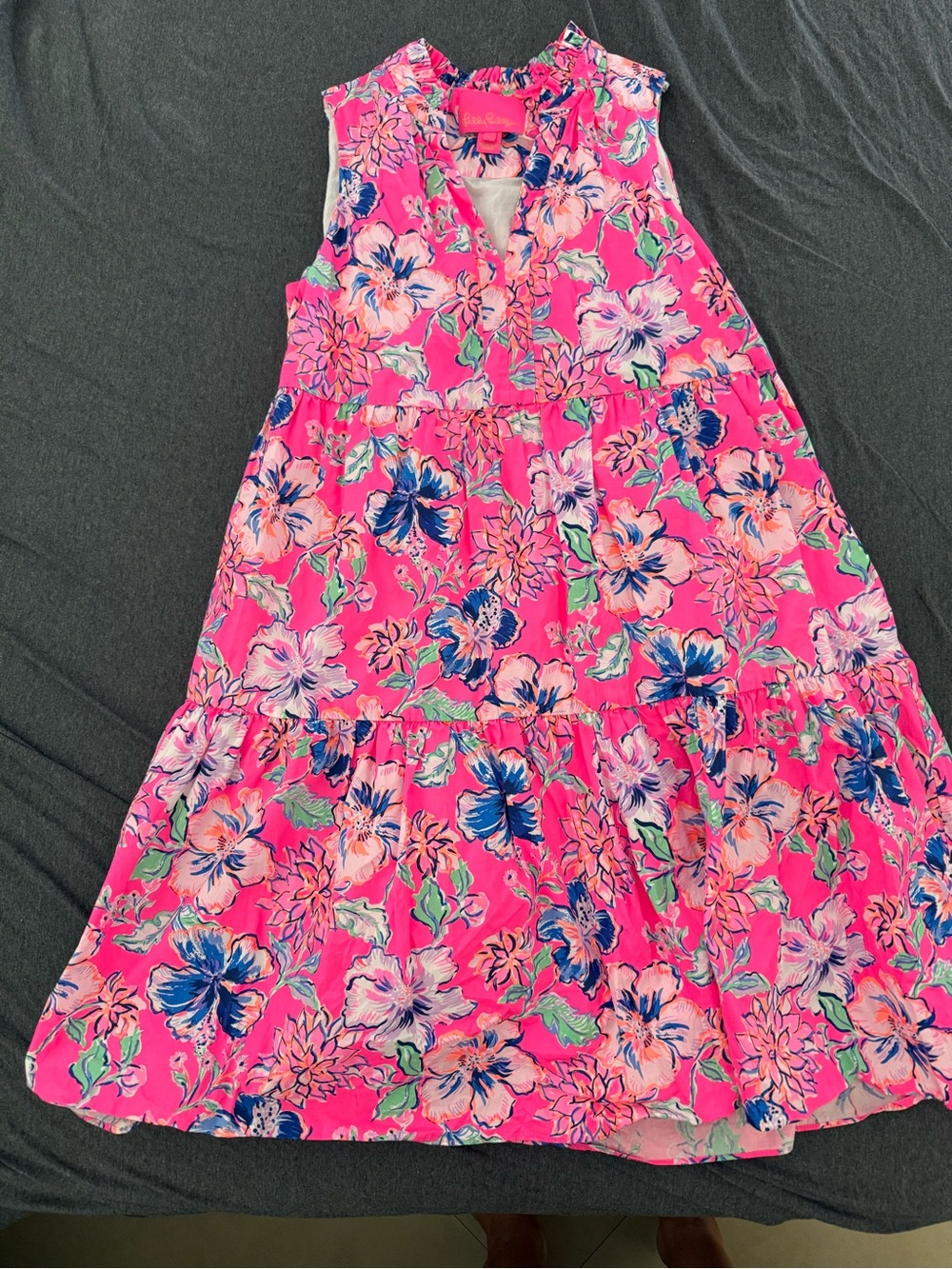 Lilly Pulitzer Hot Pink Floral Sleeveless Tiered Dress